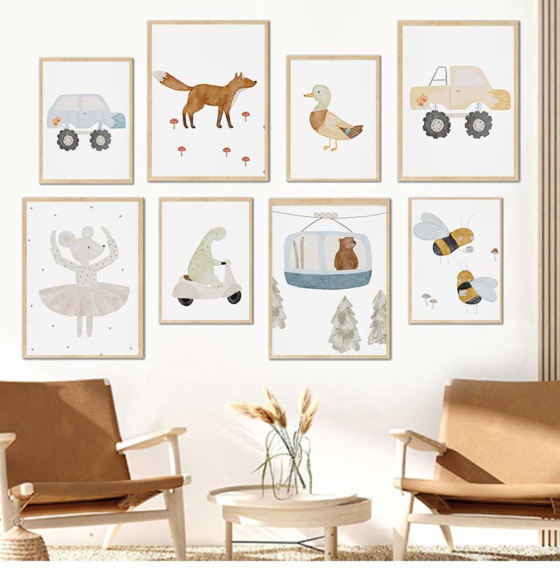 Baby Nursery Pictures - Cartoon Goose Bees Bear Duck Dinosaur