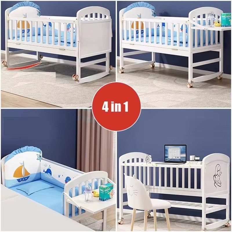 Wood Baby Crib With Mosquito N - Convertible Crib Set recension och pris