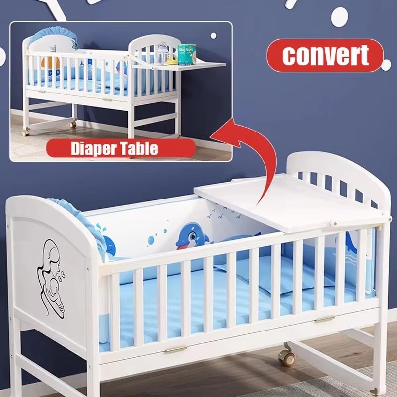 Wood Baby Crib With Mosquito N - Convertible Crib Set recension och pris