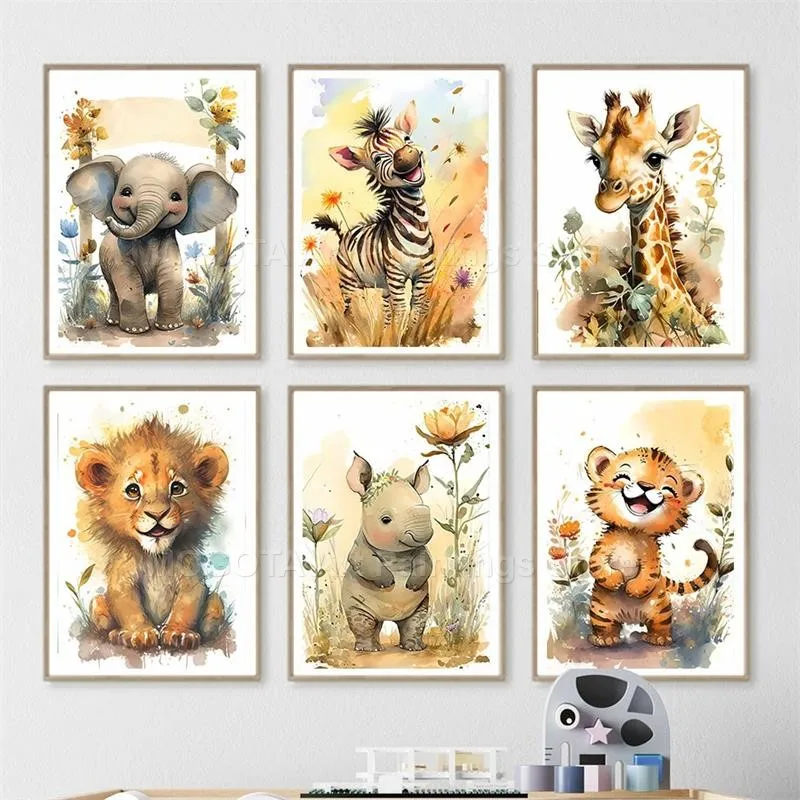 Watercolor Lion Giraffe Tiger  - Baby Nursery Pictures recension och pris