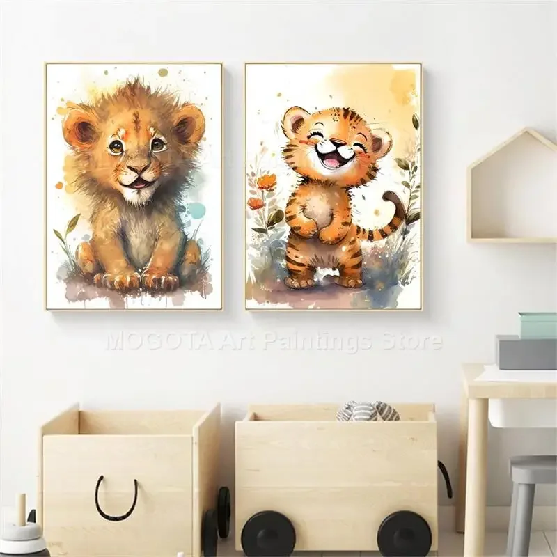 Watercolor Lion Giraffe Tiger  - Baby Nursery Pictures recension och pris