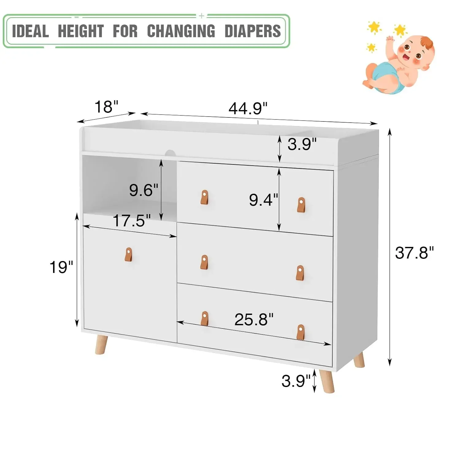 Baby Dresser Changing Table wi - Baby Nursery Chest Of Drawers recension och pris